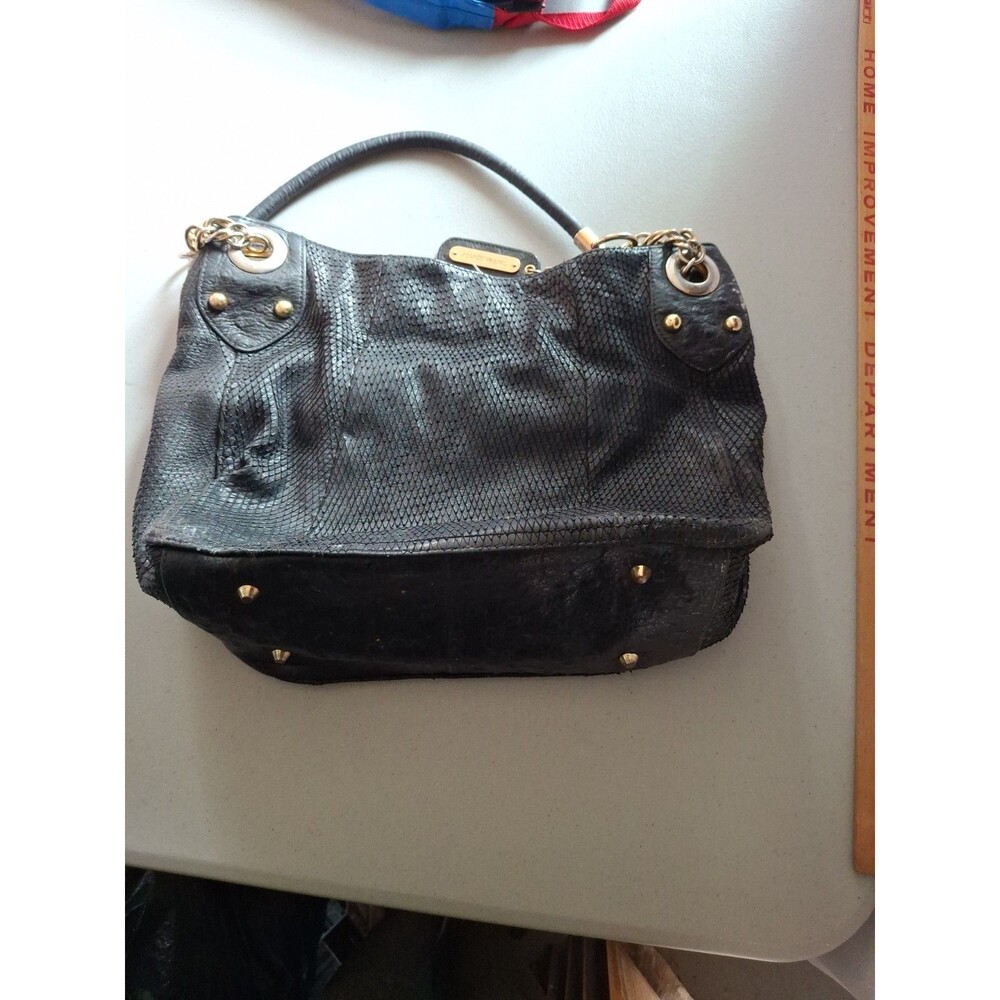 Cynthia Rowley Black Snake-print embossed leather hobo or shoulder bag,